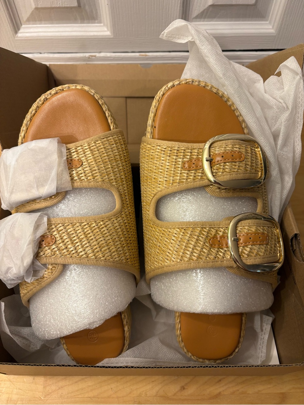 Coutgo Tan Woven Platform Slide Mules - Picture 3 of 9